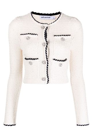 Black and white cropped Self Portrait Cardigan