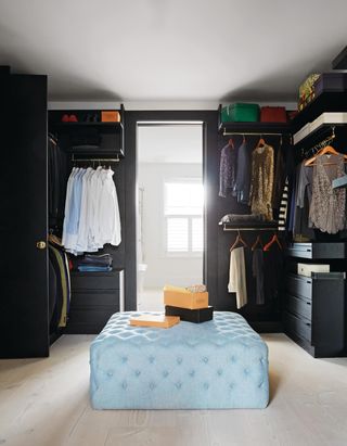 A wardrobe neatly organized