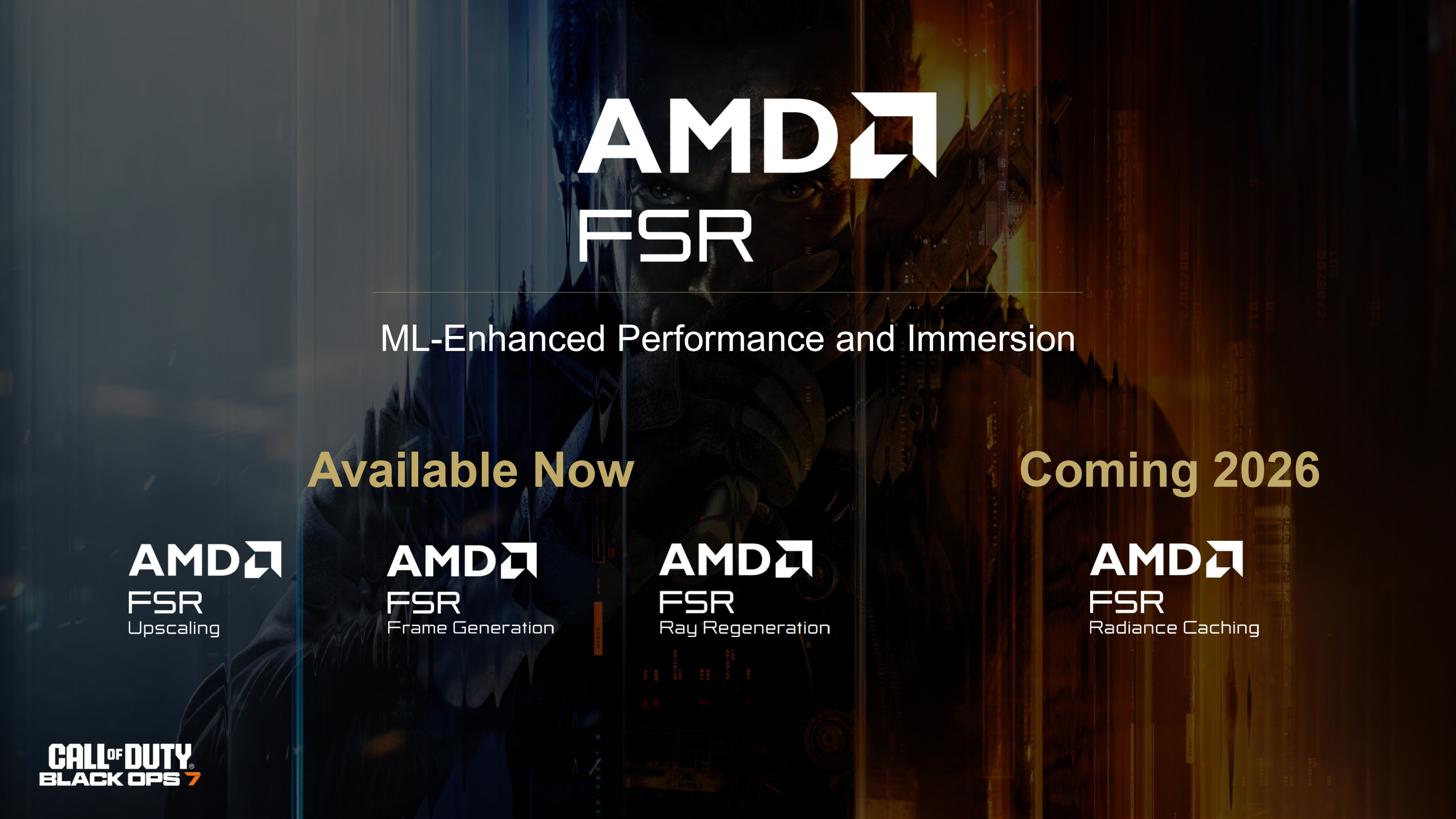 A presentation slide from AMD's FSR Redstone Press Deck, as issued December 2025