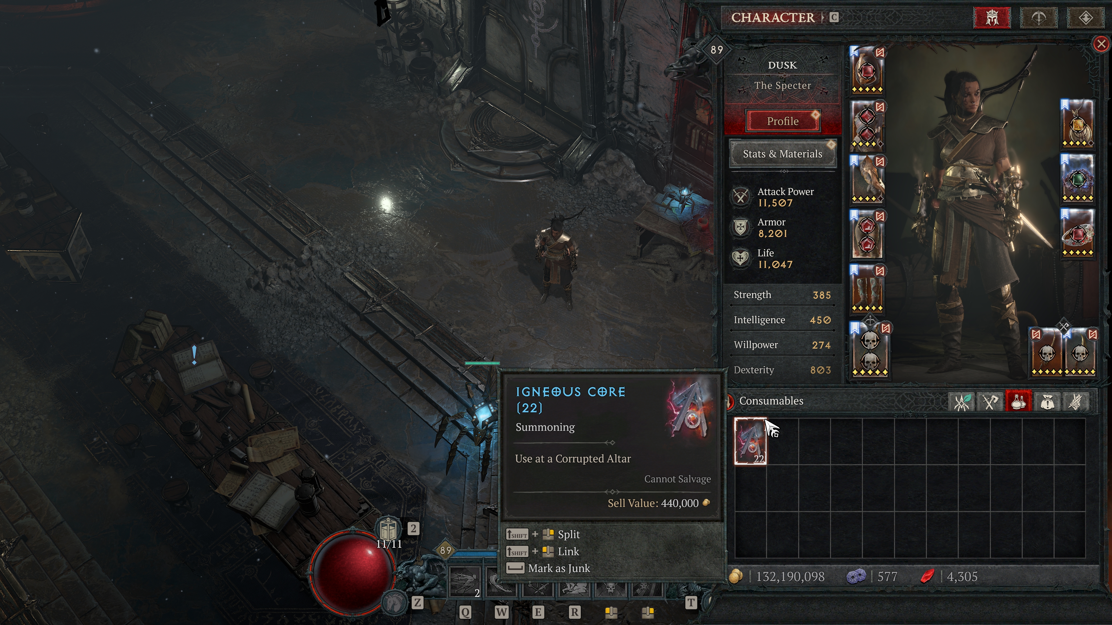 Diablo 4 season 3 screenshot of Igneous Core item in inventory