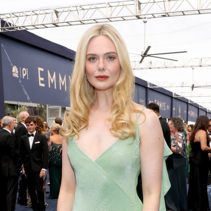 elle fanning wears shimmery sage gown to 2026 emmy awards