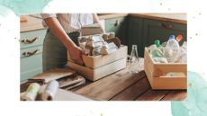  picture of woman sorting through her recycling in the kitchen