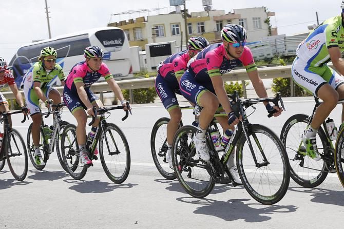 Lampre riders in the peloton