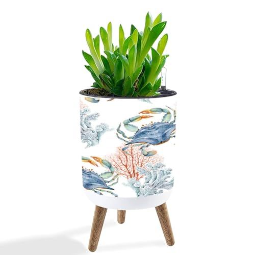 Planter With Stand Sea Blue Crabs Corals