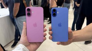 Apple iPhone 16 in pink and ultramarine