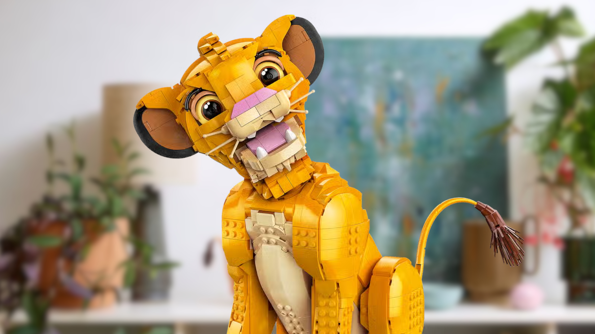 Lego Simba smiling into the foreground