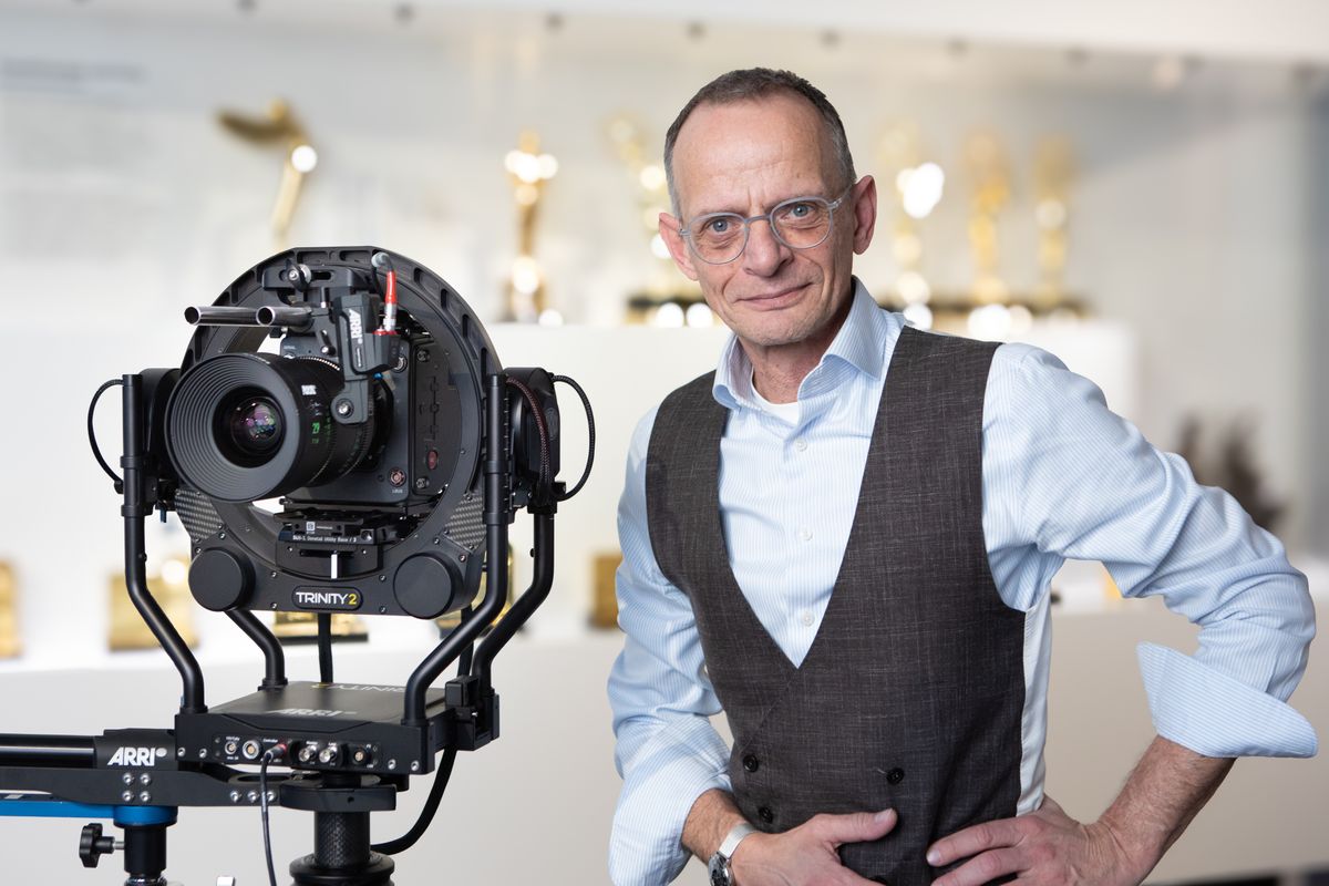 Curt O. Schaller stood next to the Arri Trinity Z which he designed