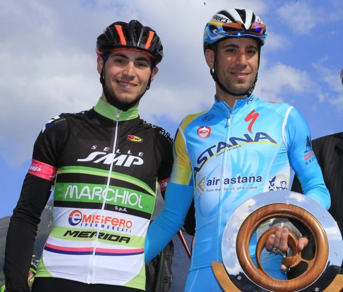 Vincenzo Nibali and his younger brother Antonio before the start of the GP di Camaiore.