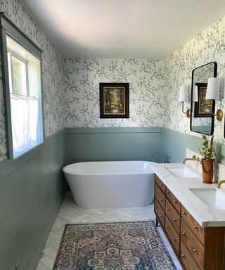 Modern farmhouse remodel with wallpaper