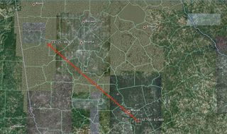 Ground track of meteor's path on May 20, 2011 over Macon, Georgia.