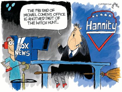 Political cartoon U.S. Sean Hannity Fox News Michael Cohen witch hunt