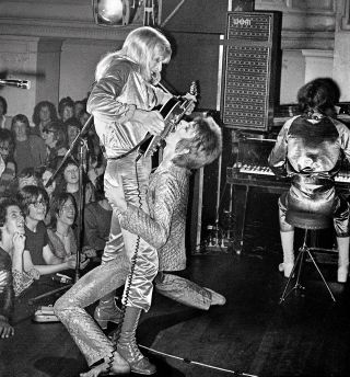 Going down… One of the defining moments on the Ziggy Stardust tour thrills Oxford Town Hall, June ’72