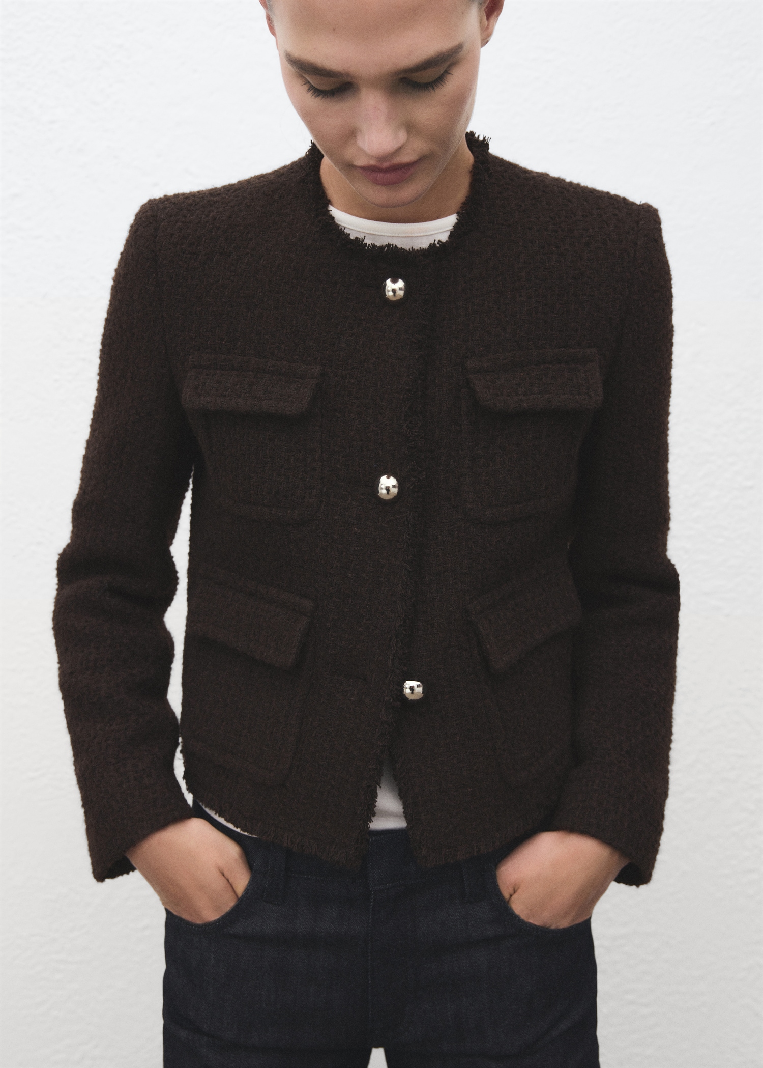 Tweed Jacket With Frayed Ends - Women | Mango United Kingdom