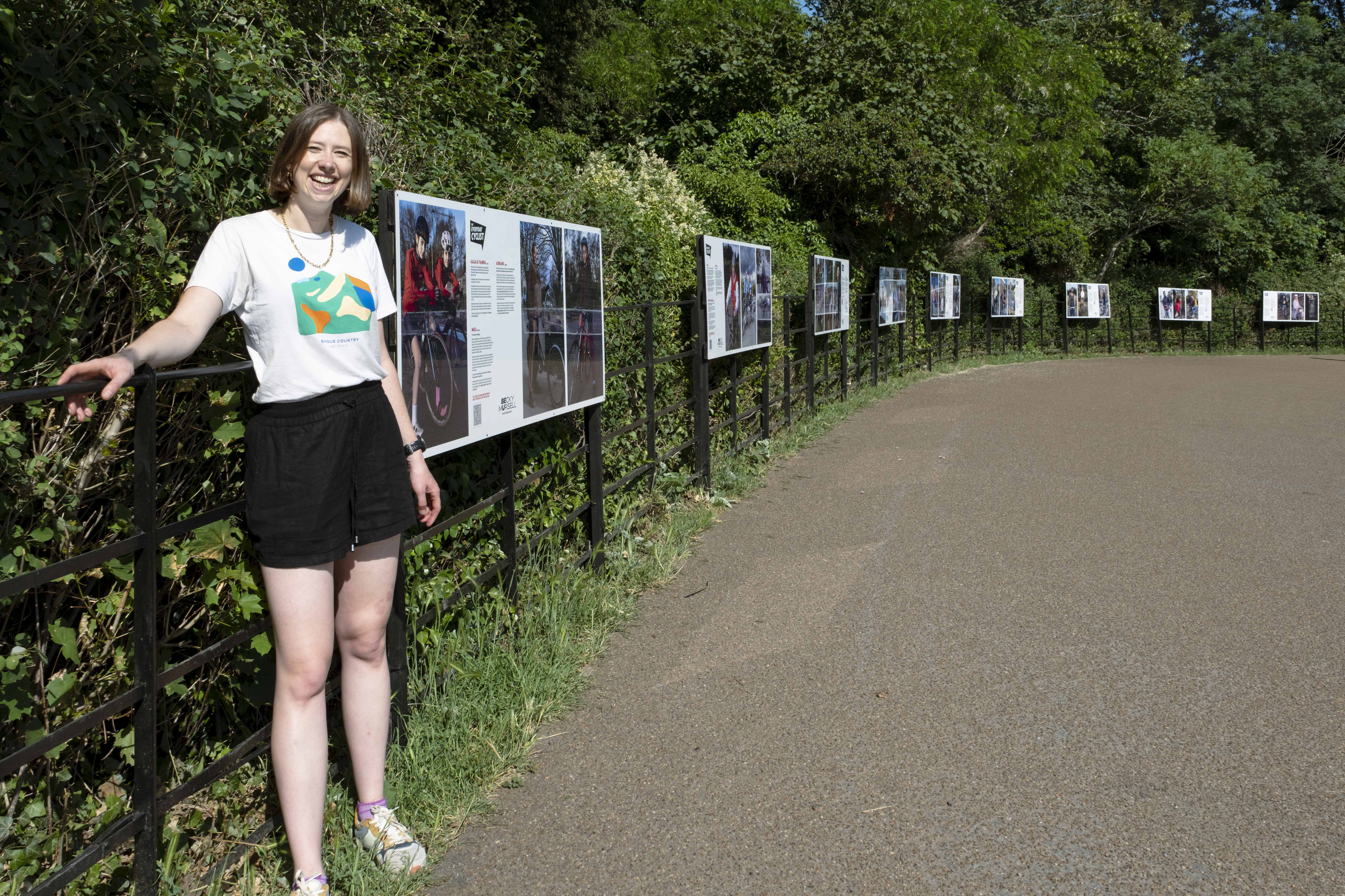 Becky Mursell with her Everyday Cyclist exhibition at Osterley Park, 2026