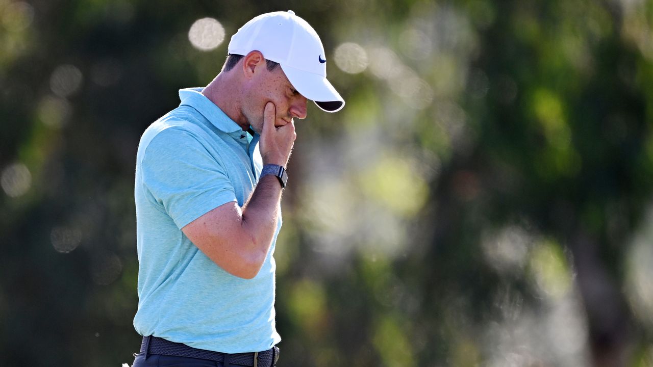 Rory McIlroy looks on after missing a putt at the US Open