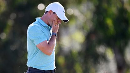 Rory McIlroy looks on after missing a putt at the US Open