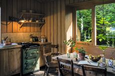 The inside of the Stuart-Smith's hut, which features a working Aga. Credit: Julie Skelton