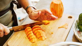 sweet potato on chopping board