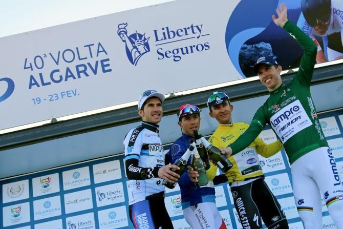 Michal Kwiatkowski, Rui Costa, Cesar Fonte and Valter Pereira on the Volta ao Algarve podium.
