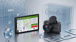 A Garmin GPS navigator and Garmin dash cam.