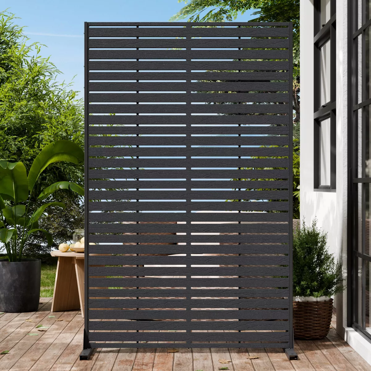 Naysaye Privacy Fence Screen With Stand, 6 Panel 72" H&amp;times;47" W Hdpe Decorative Privacy Panels, Privacy Screen for Outdoor Backyard, Balcony, Pool