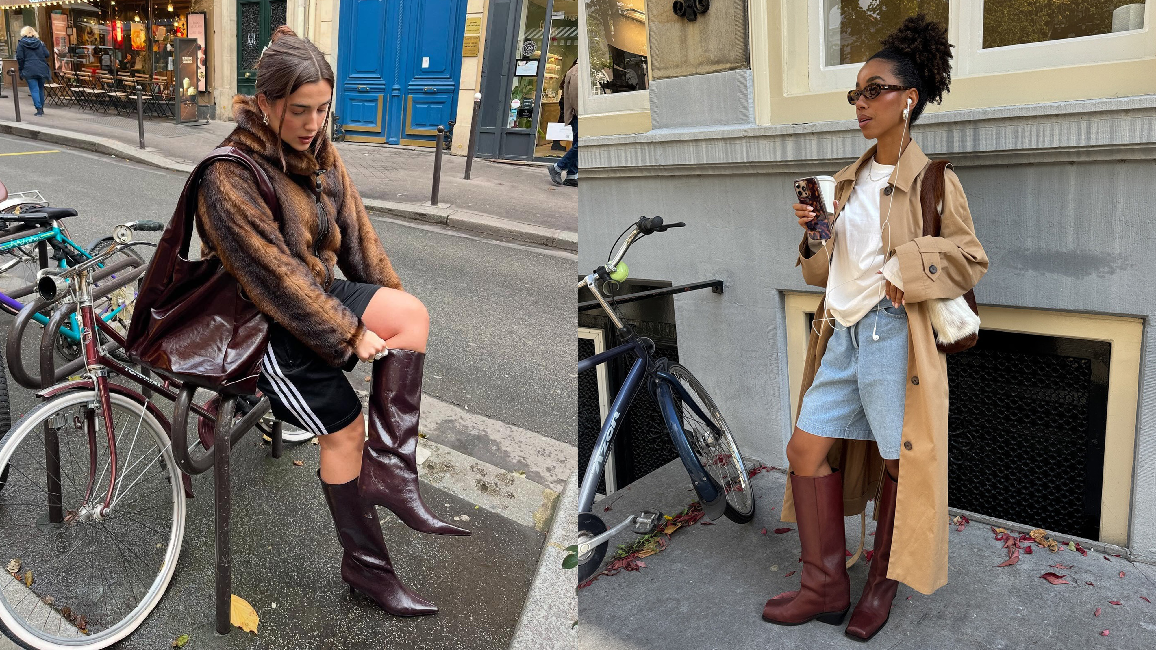 @amaka.hamelijnck and @_paulineleroy_ wearing Bermuda shorts with knee-high boots.