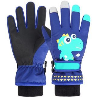 Jupsk Kids Winter Ski Gloves Waterproof Anti Slip Plush Lined Thermal Snowboard Gloves Touchscreen Gloves for Children Boys Age 4-9