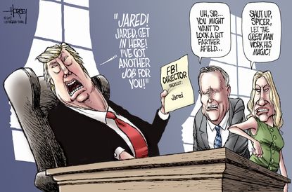 Political Cartoon U.S. Trump Comey Jared Kushner Spicer Conway FBI