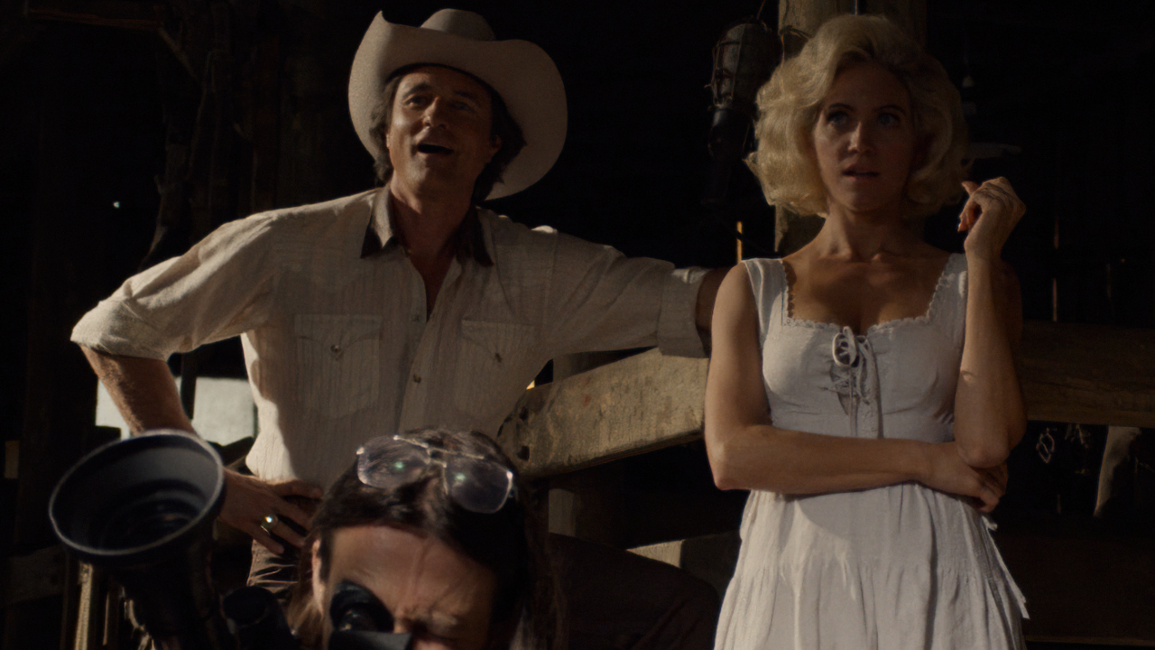 Martin Henderson and Brittany Snow watch Owen Campbell filming in X.