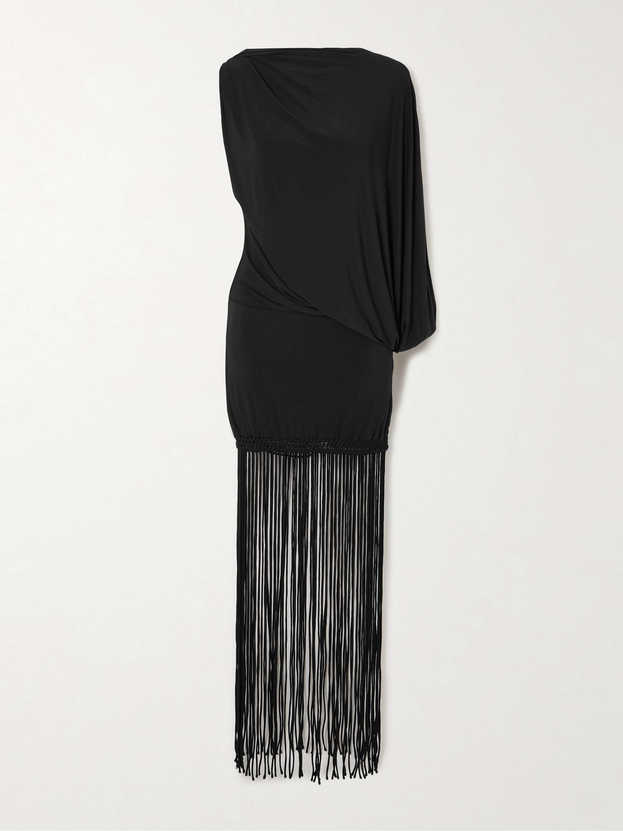 Colmar One-Sleeve Fringed Draped Stretch-Jersey Dress