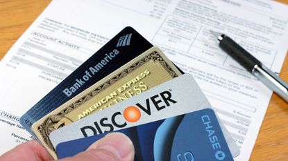 A Discover card among other credit cards