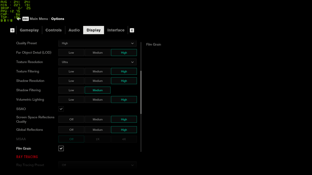 Control graphics settings