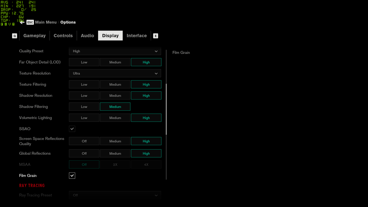 Control graphics settings