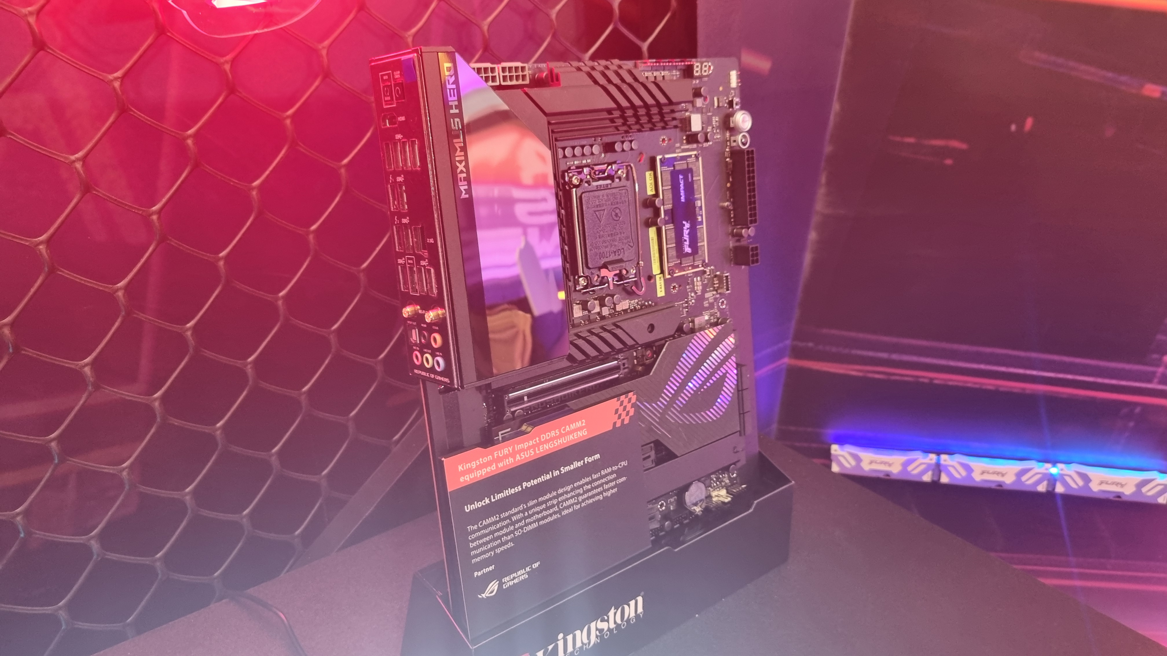 CAMM2 DDR5 memory in an Asus motherboard at Computex 2024