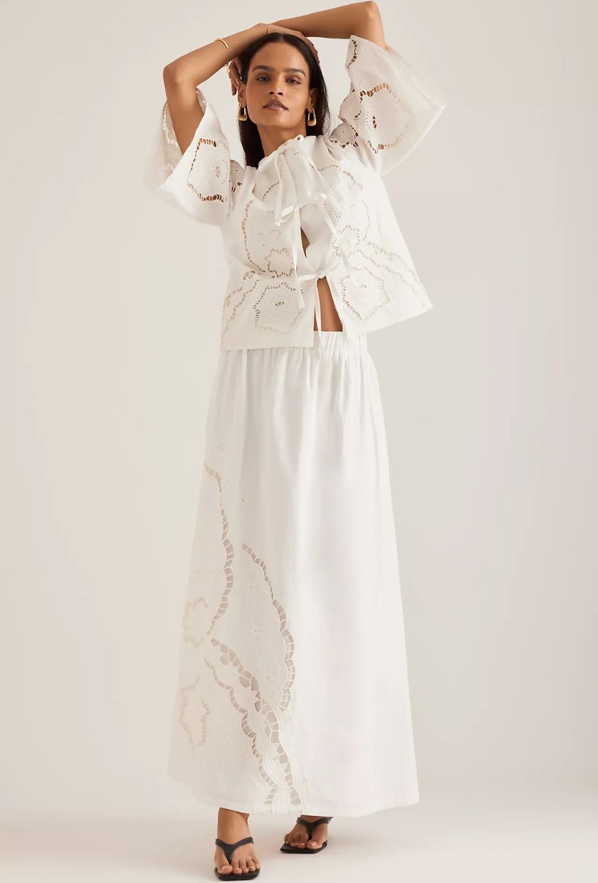 Anthropologie, Poplin Cutwork Skirt