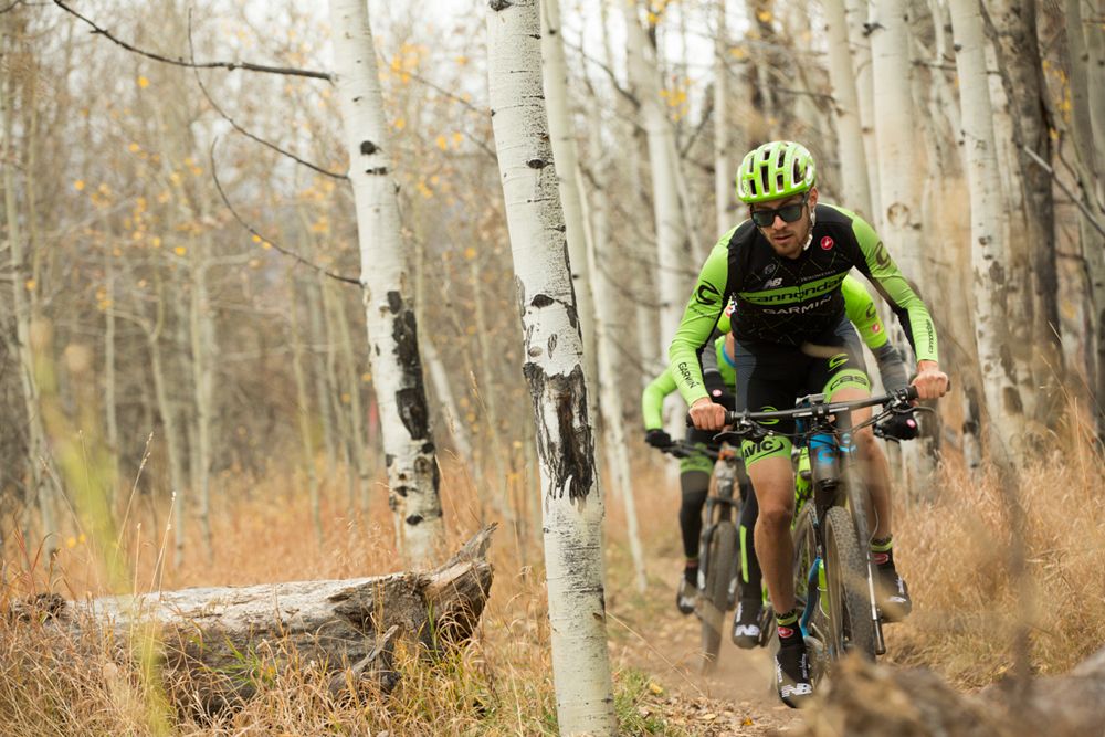 Alex Howes leads the way for his Cannondale Garmin teammates
