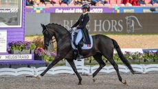 Carina Cass&oslash;e Kr&uuml;th riding Heiline's Danciera at the world dressage championsnips in Herning, Denmark.