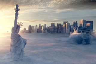A scene of a frozen New York from the movie "Day After Tomorrow"