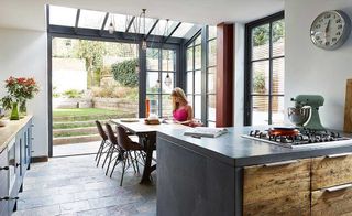 industrial style kitchen attached to edwardian period home