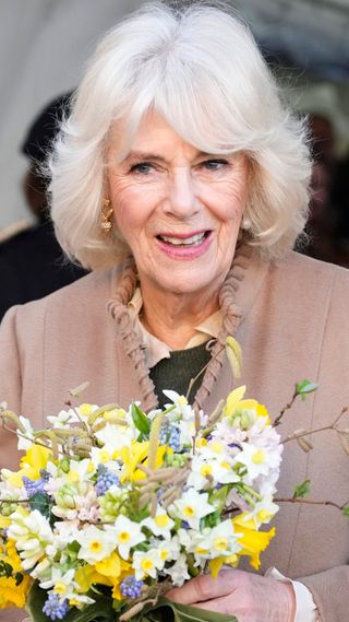 Queen Camilla leaves after a visit to a women's refuge on January 22, 2024 in Swindon