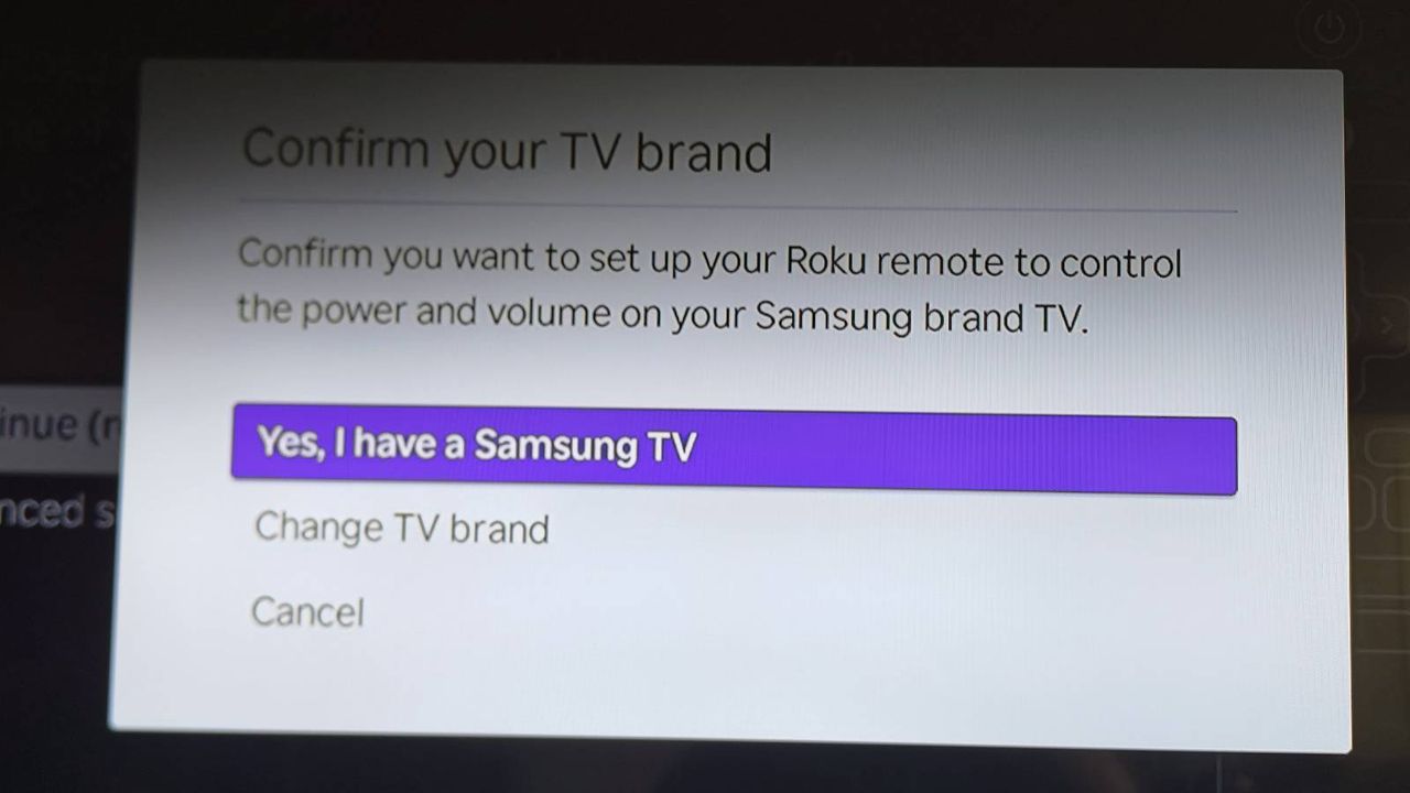 The Roku Streaming Stick's screen identifying the TV.