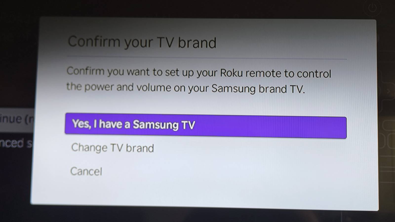 The Roku Streaming Stick's screen identifying the TV.