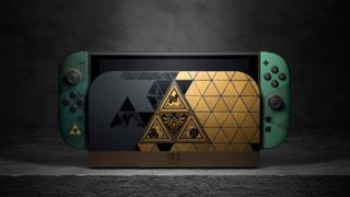 Switch 2 Legend of Zelda 40th Anniversary Edition console on a stone table
