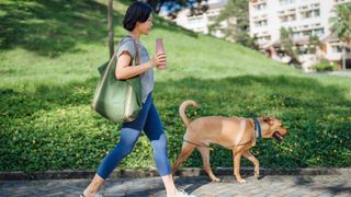 Woman walking dog