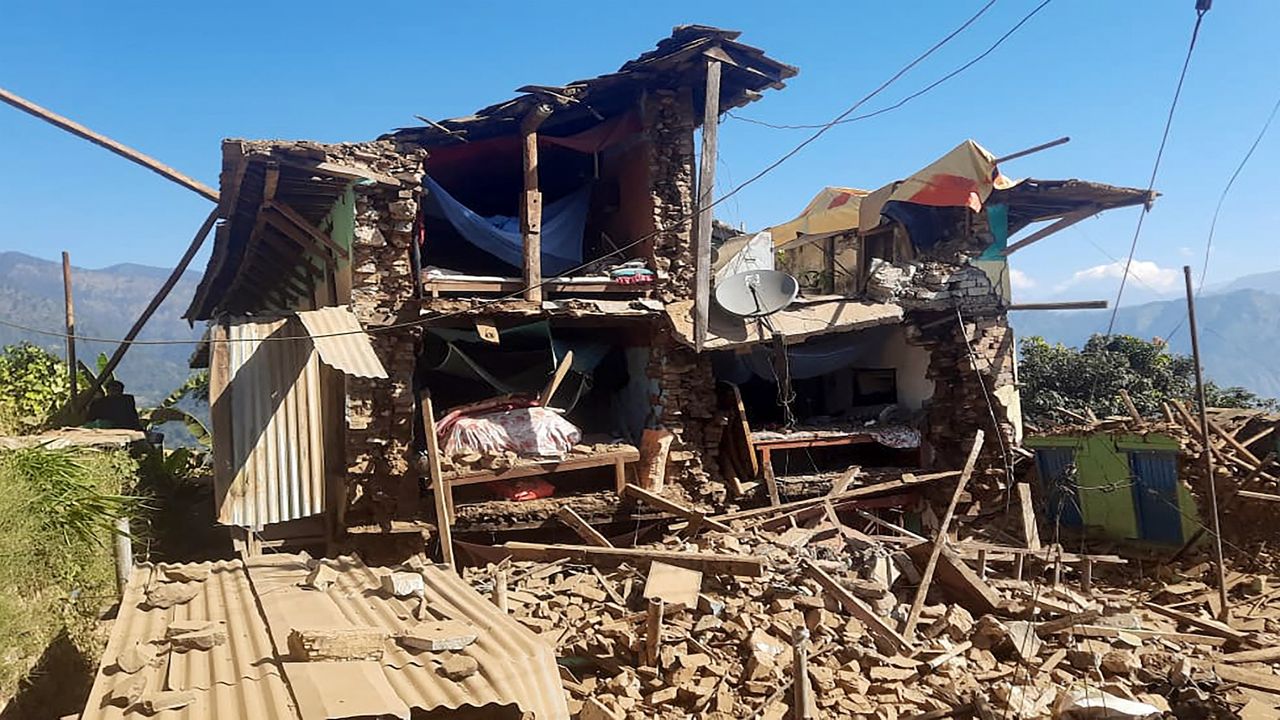 A destroyed home after an earthquake in Nepal