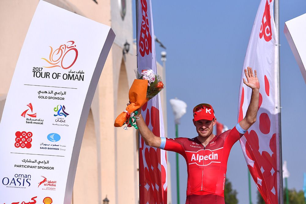 Alexander Kristoff (Katusha-Alpecin) on the Tour of Oman podium