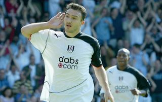 Steed Malbranque of Fulham celebrates scoring during the FA Barclaycard Premiership match between Fulham and Charlton Athletic at Loftus Road on April 24, 2004 in London.