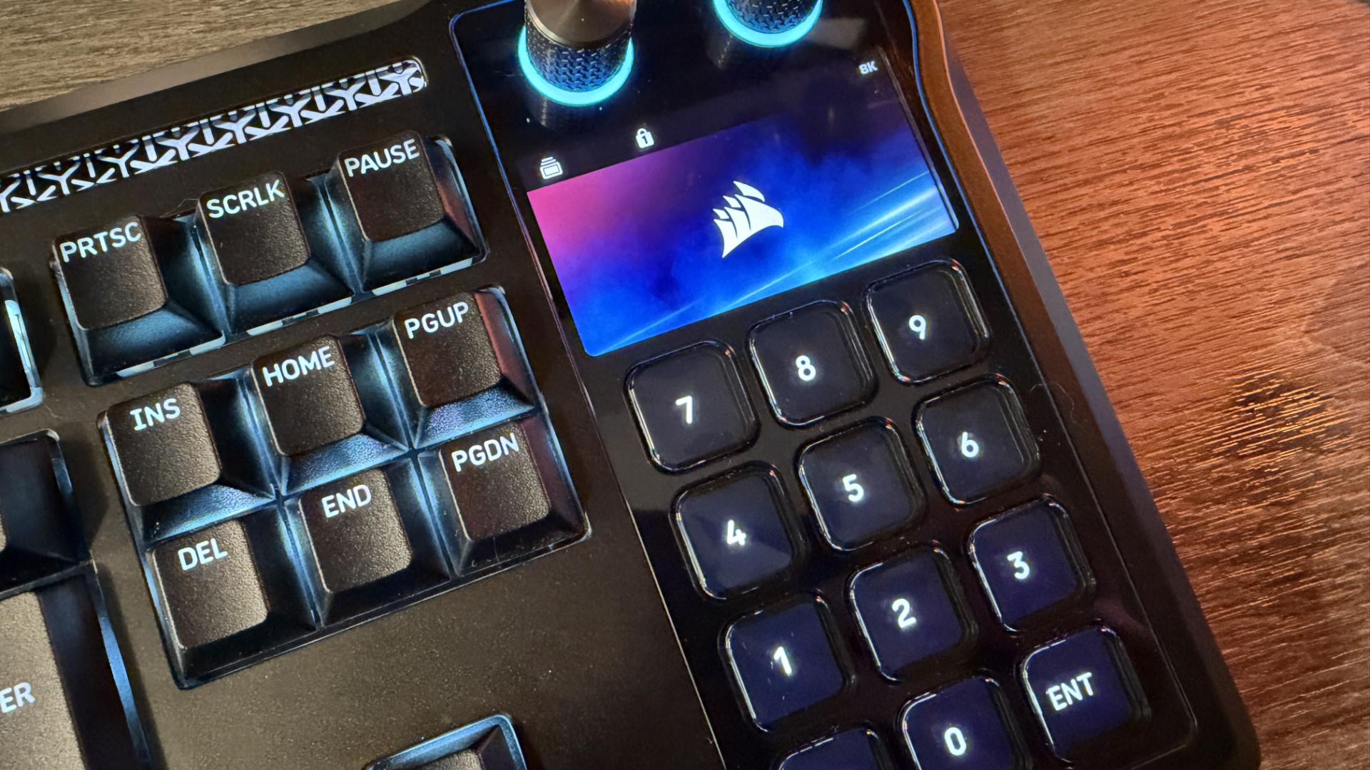 Corsair Galleon 100 SD keyboard on wooden desk