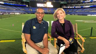 WBAL anchors Mindy Basara and Jason Newton on the home field of the hometown Baltimore Ravens.