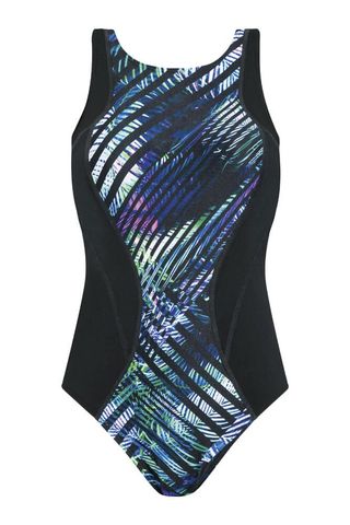 Amoena Toronto One-Piece High Neckline Swimsuit - Black/purple/mint